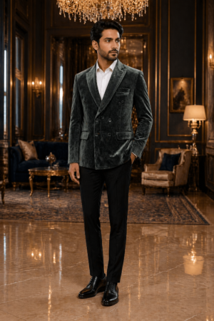 Luxury Velvet Double-Breasted Men’s Wedding Blazer – Shade No.2