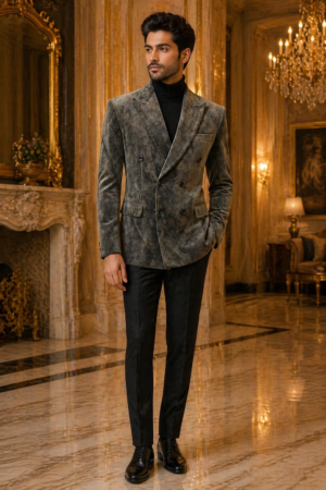 Premium Charcoal Textured Blazer for Men – Classic Formal & Wedding Wear