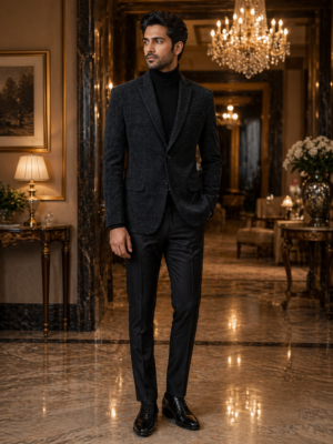 Elegant Dark Grey Textured Blazer for Men – Premium Wedding & Formal Wear
