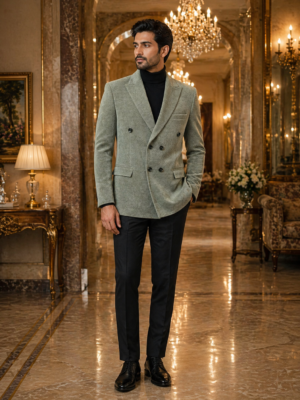 Luxury Olive Double-Breasted Blazer for Men – Designer Wedding & Formal Wear