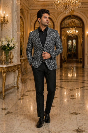Men’s Premium Black & White Textured Wedding Blazer