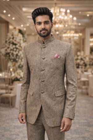 Royal Beige Embroidered Jodhpuri Suit for Men