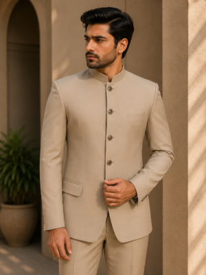 Beige Jodhpuri Bandhgala Wedding Suit Jacket
