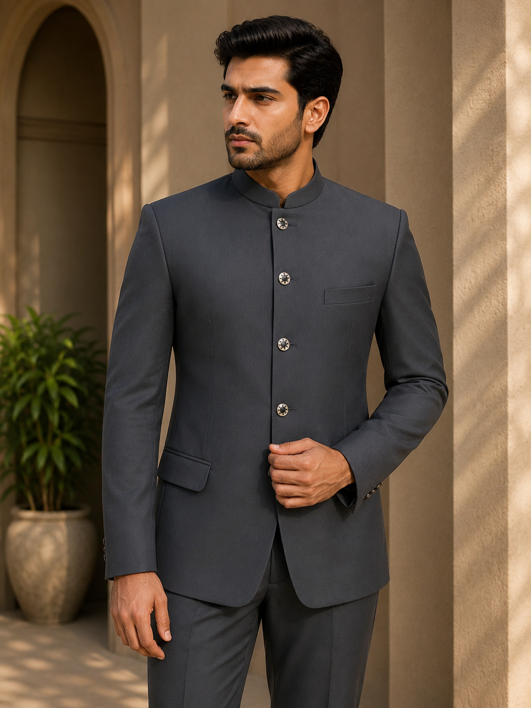 Charcoal Grey Jodhpuri Suit