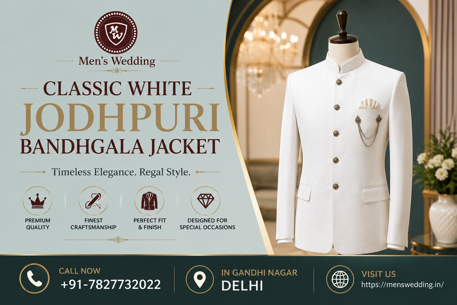 Classic White Jodhpuri Bandhgala Jacket