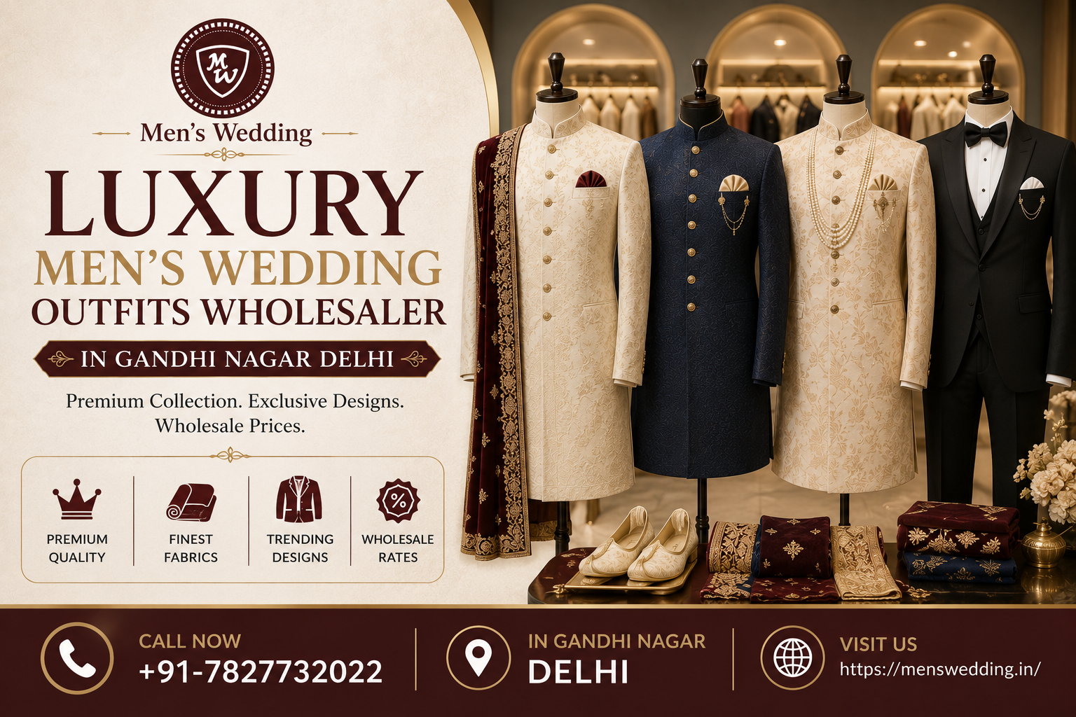 Luxury Men's Wedding outfits wholesaler in Gandhi Nagar Delhi