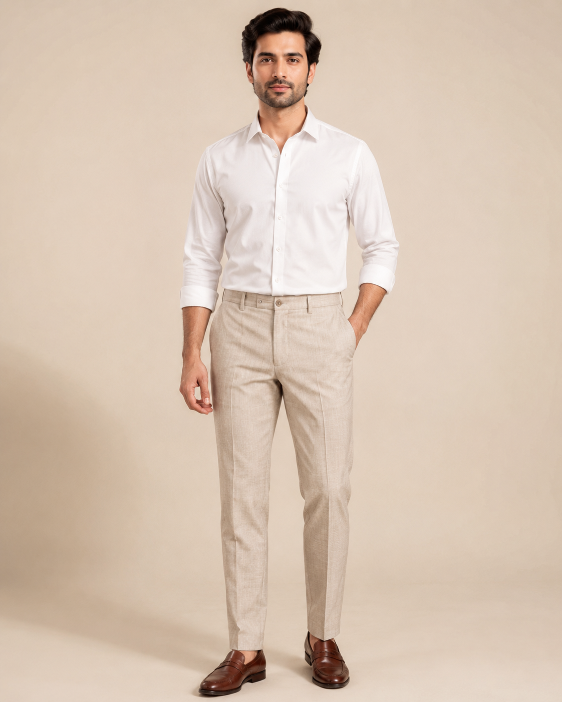 Men’s Beige Slim Fit Cotton Trouser (2)