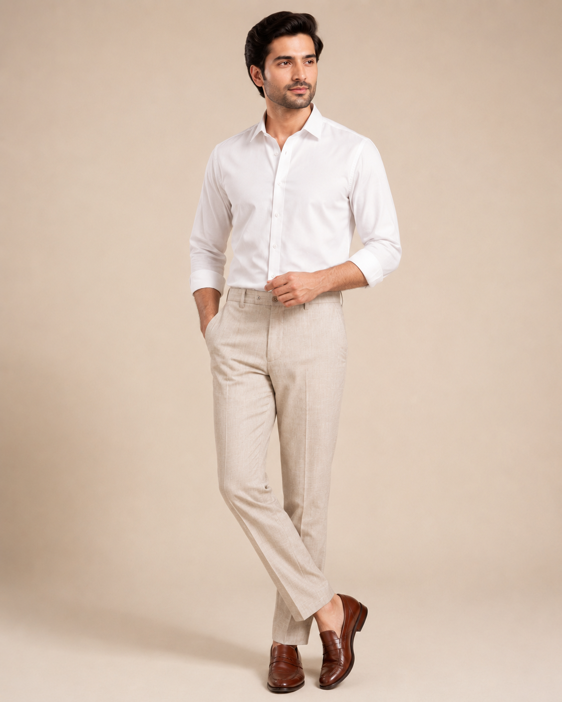 Men’s Beige Slim Fit Cotton Trouser