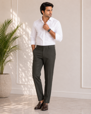 Men’s Casual Olive Grey Slim Fit Cotton Trouser