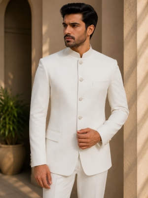 Men’s Classic White Jodhpuri Bandhgala Jacket
