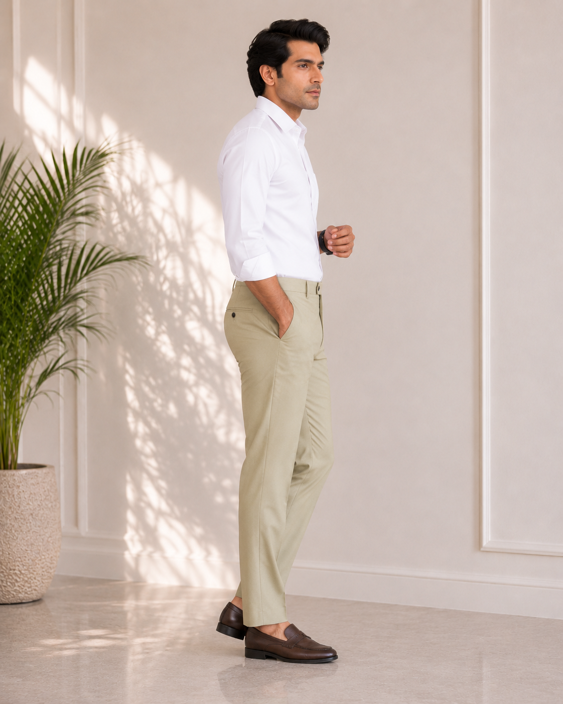 Men’s Formal Beige Slim Fit Cotton Trouser (2)
