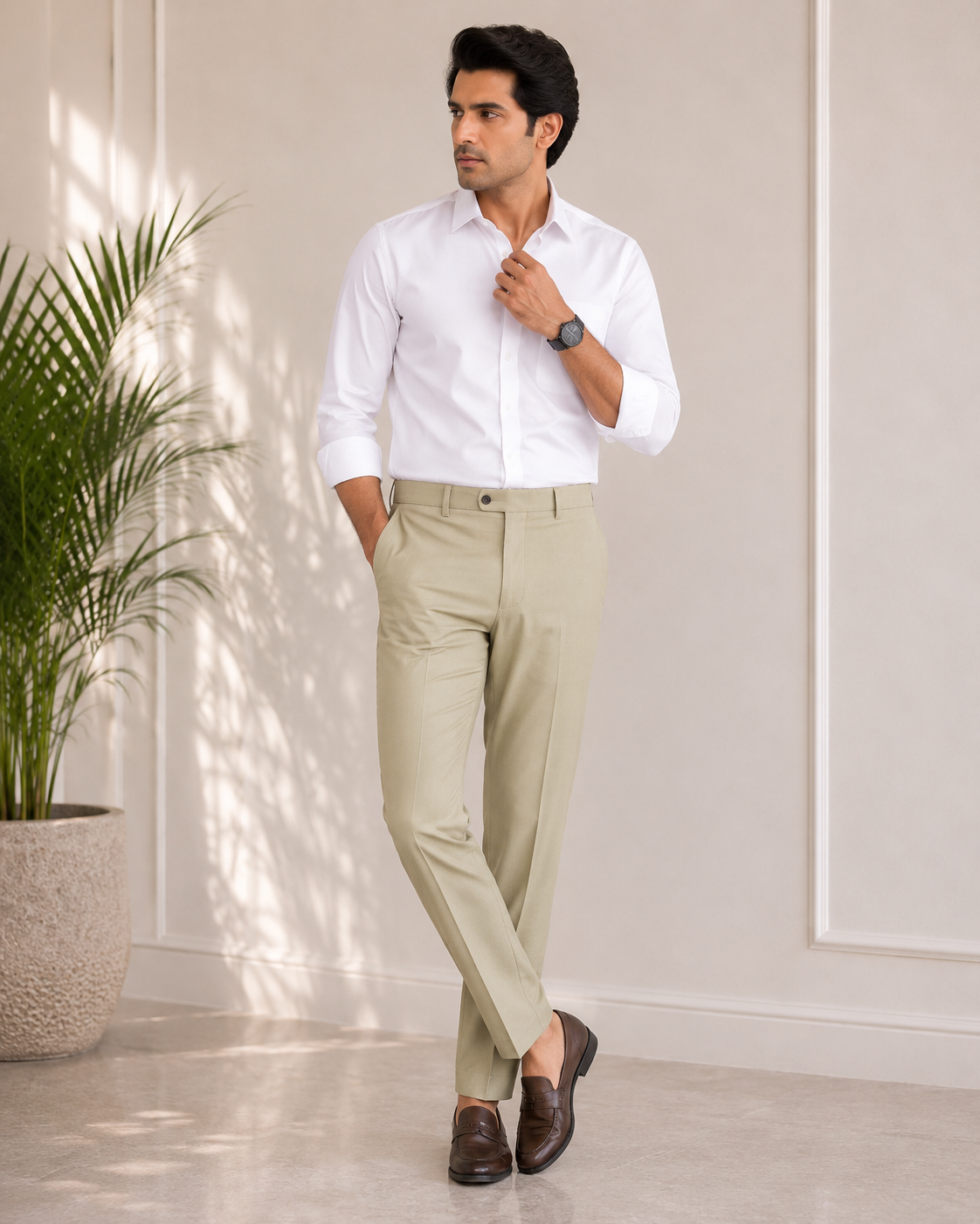 Men’s Formal Beige Slim Fit Cotton Trouser