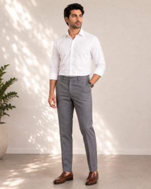 Men’s Formal Light Grey Slim Fit Cotton Trouser