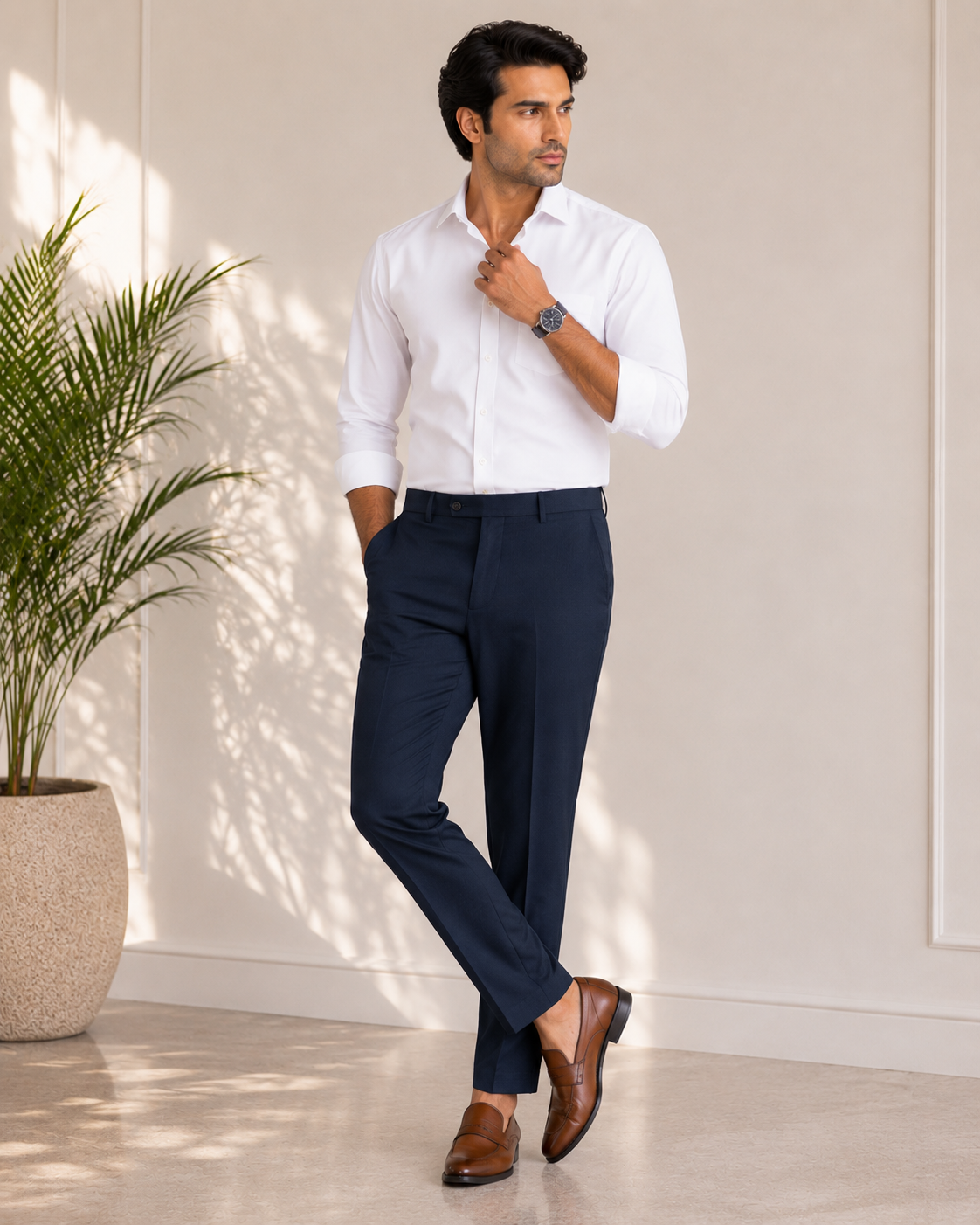 Men’s Formal Navy Blue Slim Fit Cotton Trouser (2)