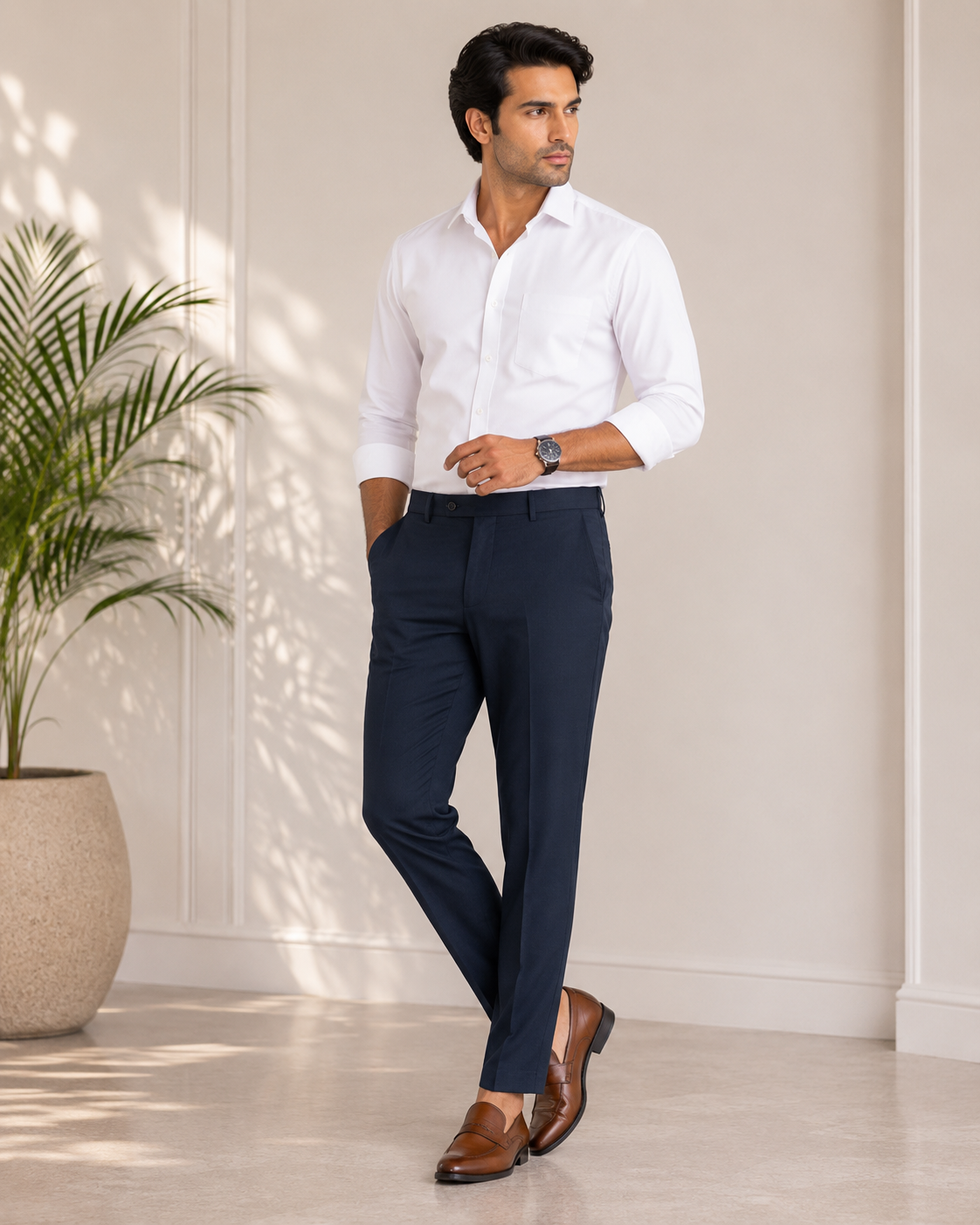 Men’s Formal Navy Blue Slim Fit Cotton Trouser