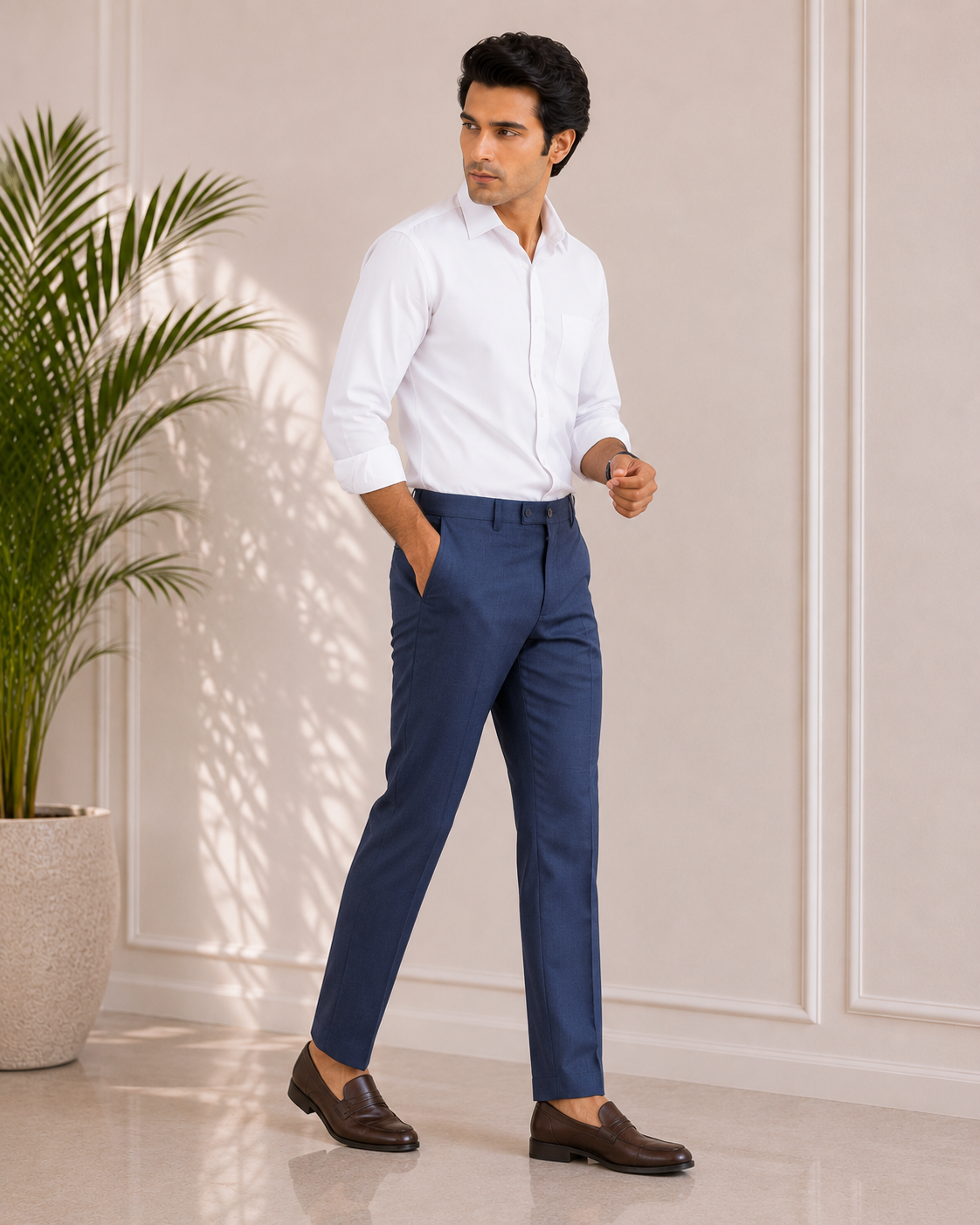 Men’s Formal Steel Blue Slim Fit Cotton Trouser