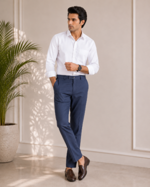 Men’s Formal Steel Blue Slim Fit Cotton Trouser