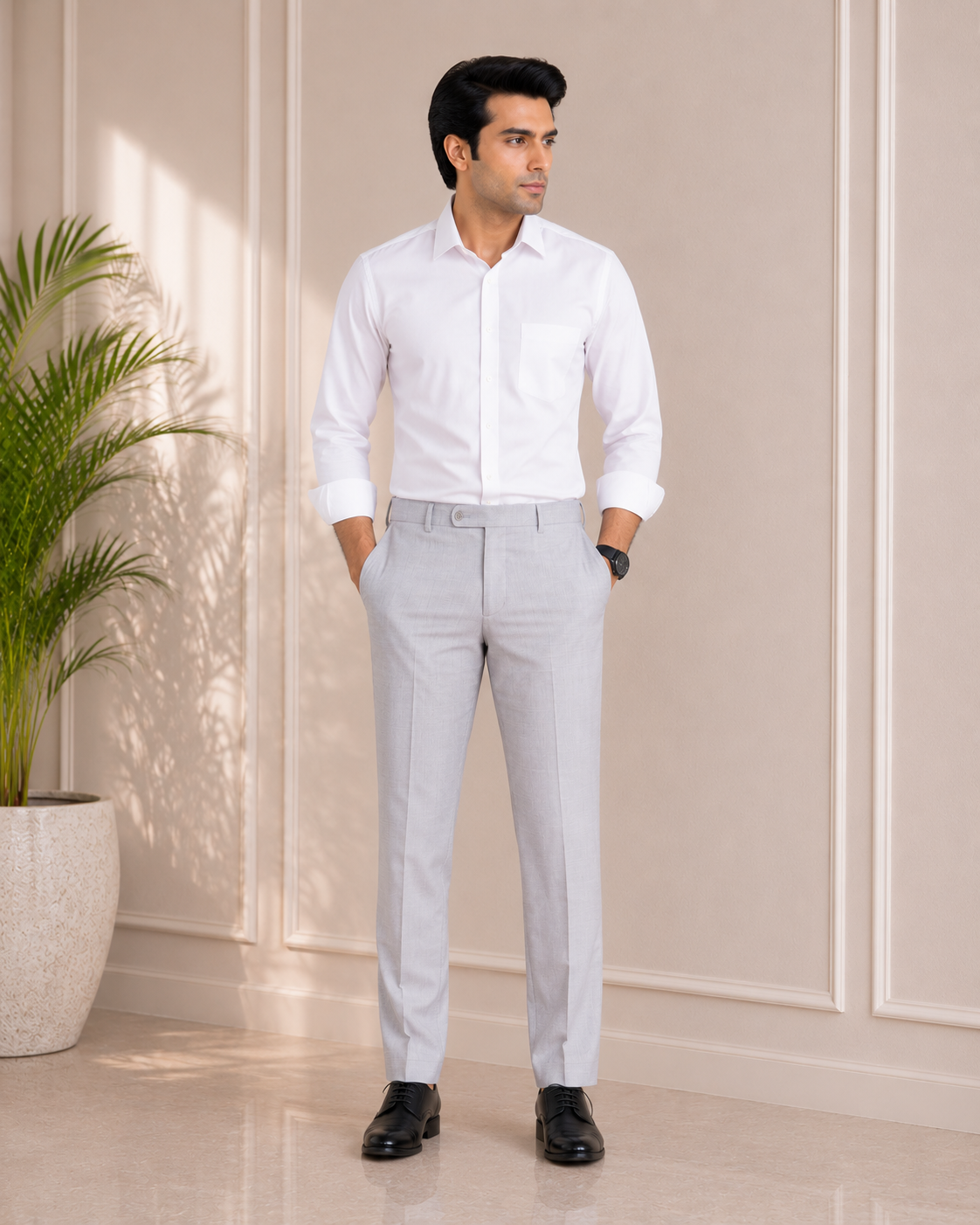 Men’s Light Grey Slim Fit Premium Cotton Trouser