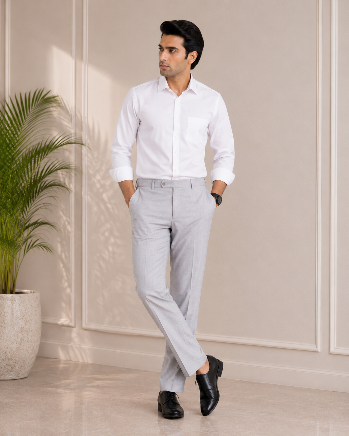 Men’s Light Grey Slim Fit Premium Cotton Trouser