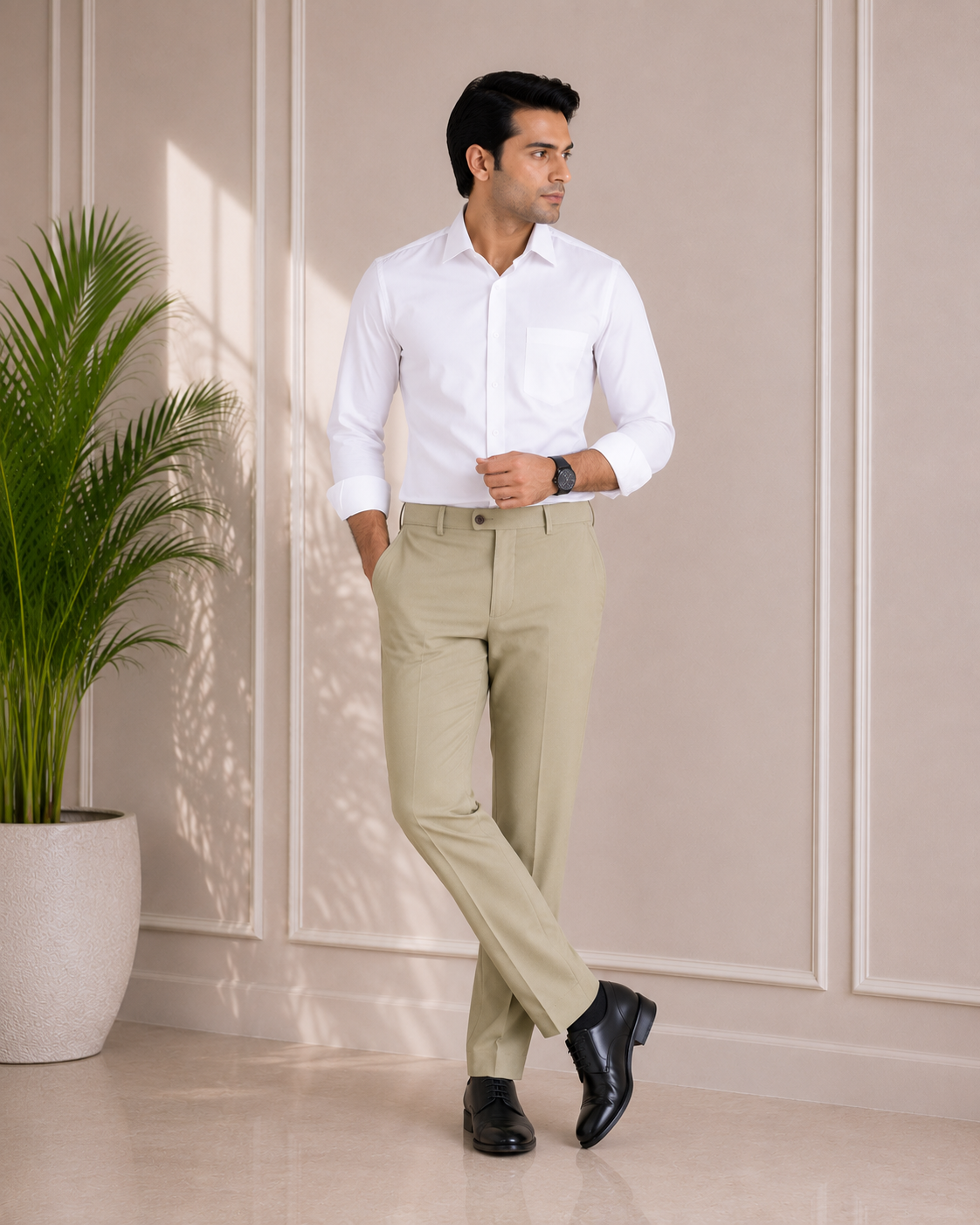Men’s Light Khaki Slim Fit Premium Cotton Trouser