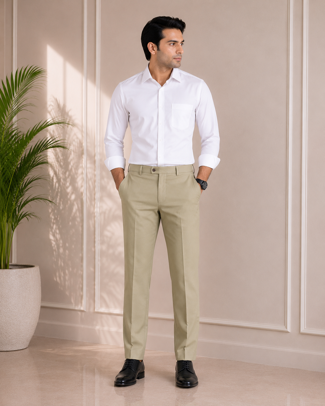 Men’s Light Khaki Slim Fit Premium Cotton Trouser