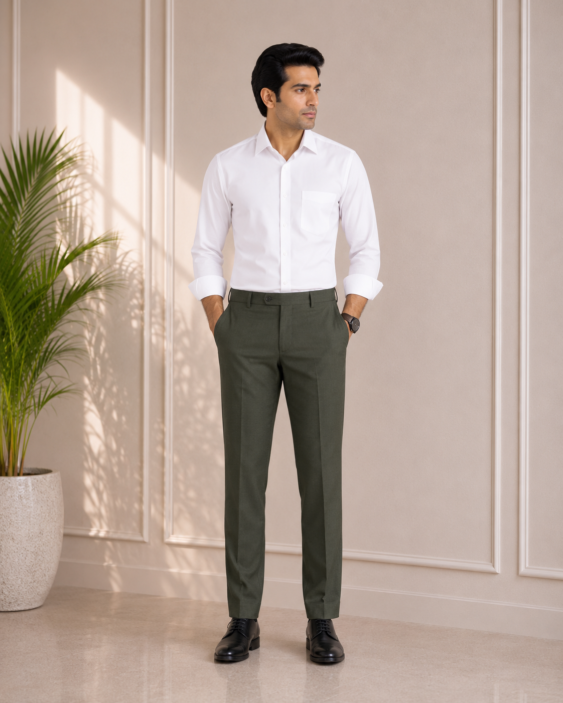 Men’s Olive Green Slim Fit Premium Cotton Trouser (2)