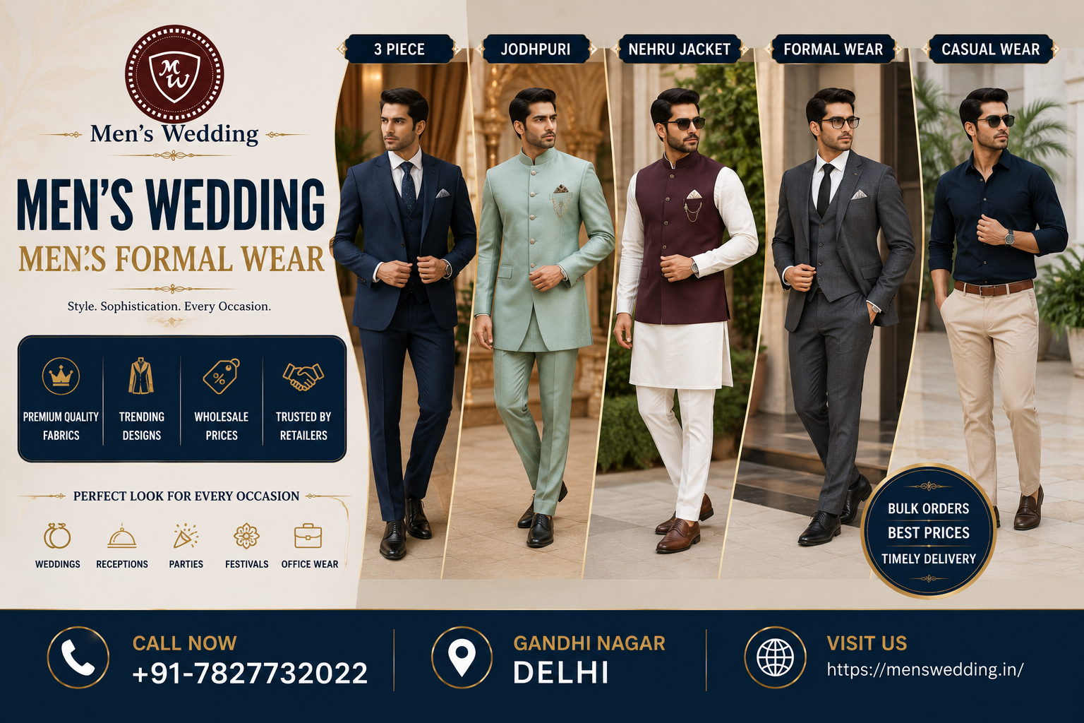 Men's Wedding Men's Formal Wear 3 piece Jodhpuri Nehru Jacket Casual