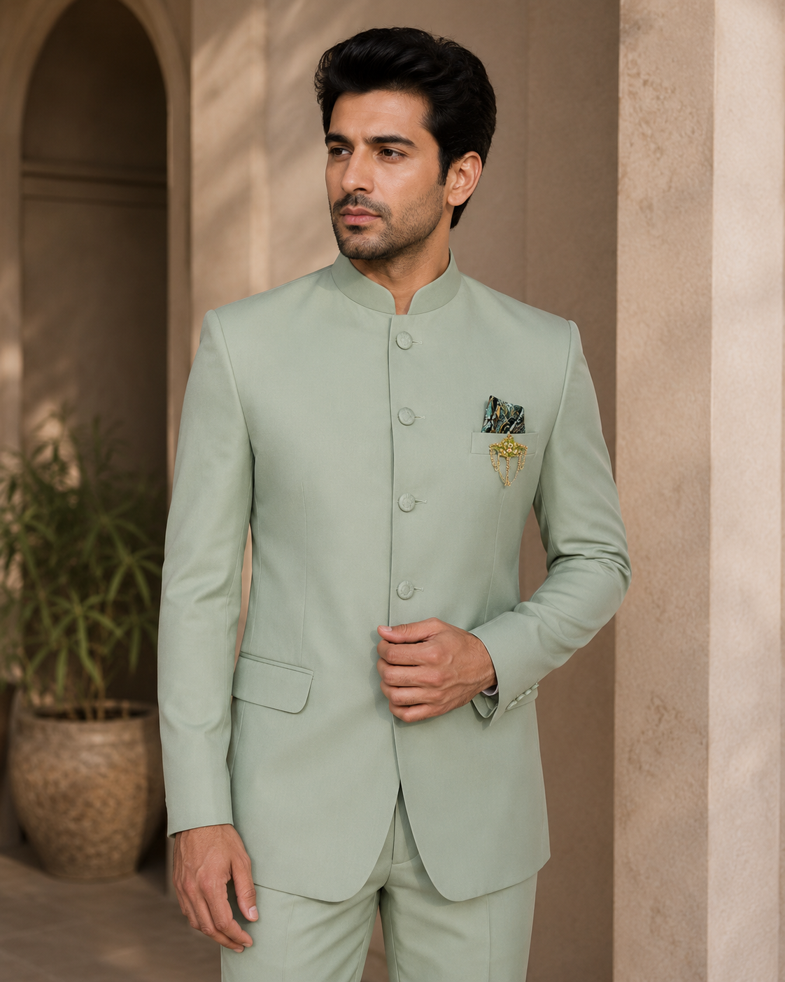 Mint Green Wedding Nehru Jacket