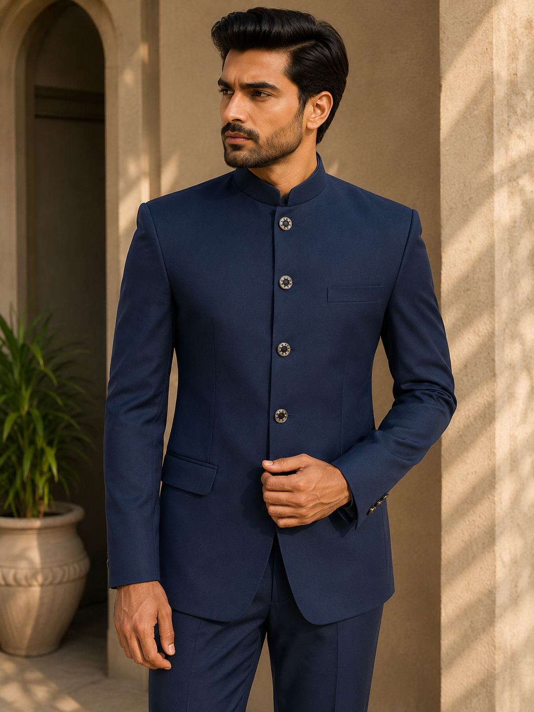 Navy Blue Men's Jodhpuri Suit