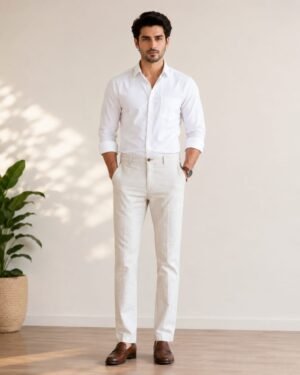 Off White Slim Fit Premium Cotton Trouser