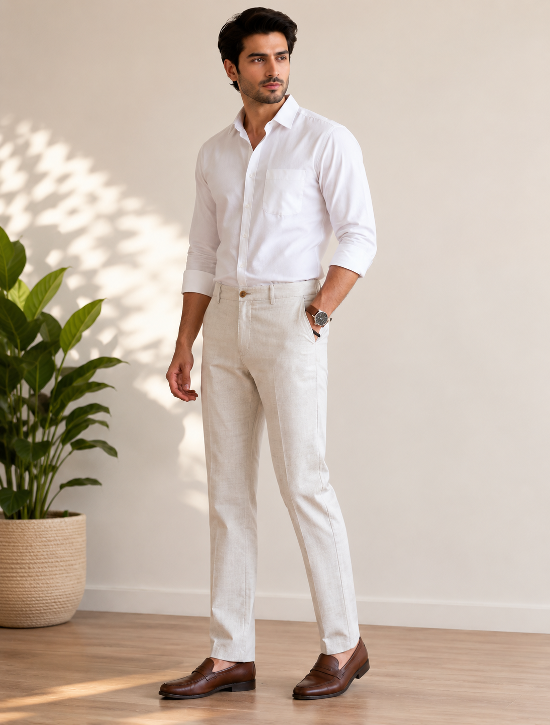 Off White Slim Fit Premium Cotton Trouser