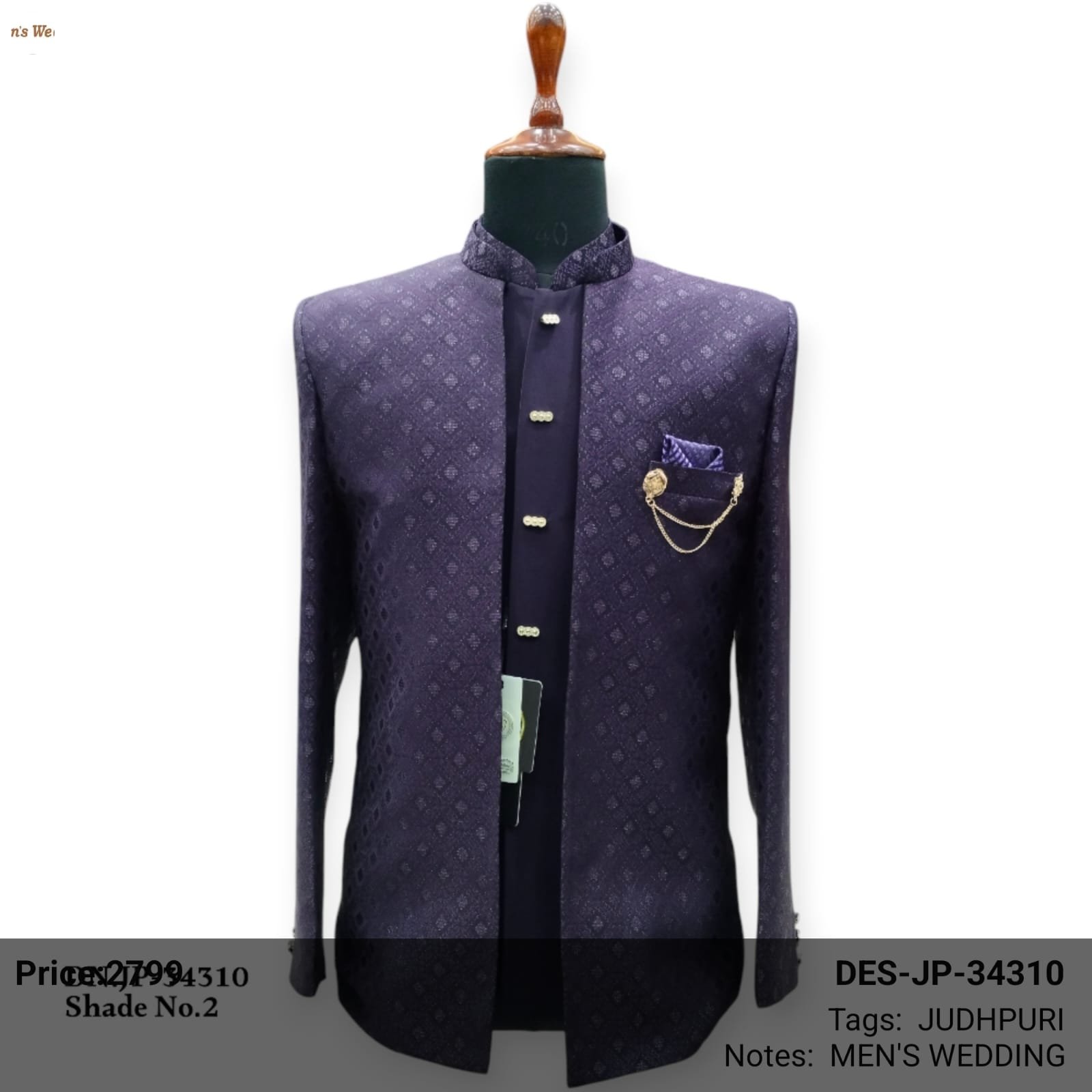 Purple Jacquard Jodhpuri Suit for Men