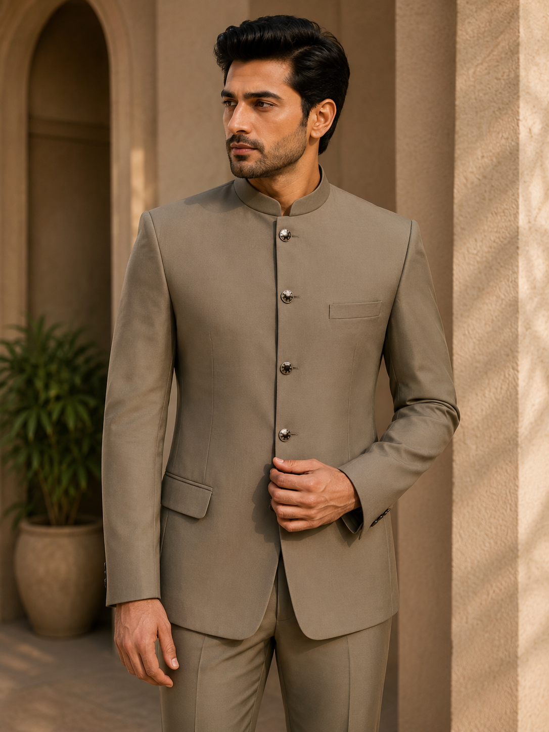 Taupe Brown Jodhpuri Suit