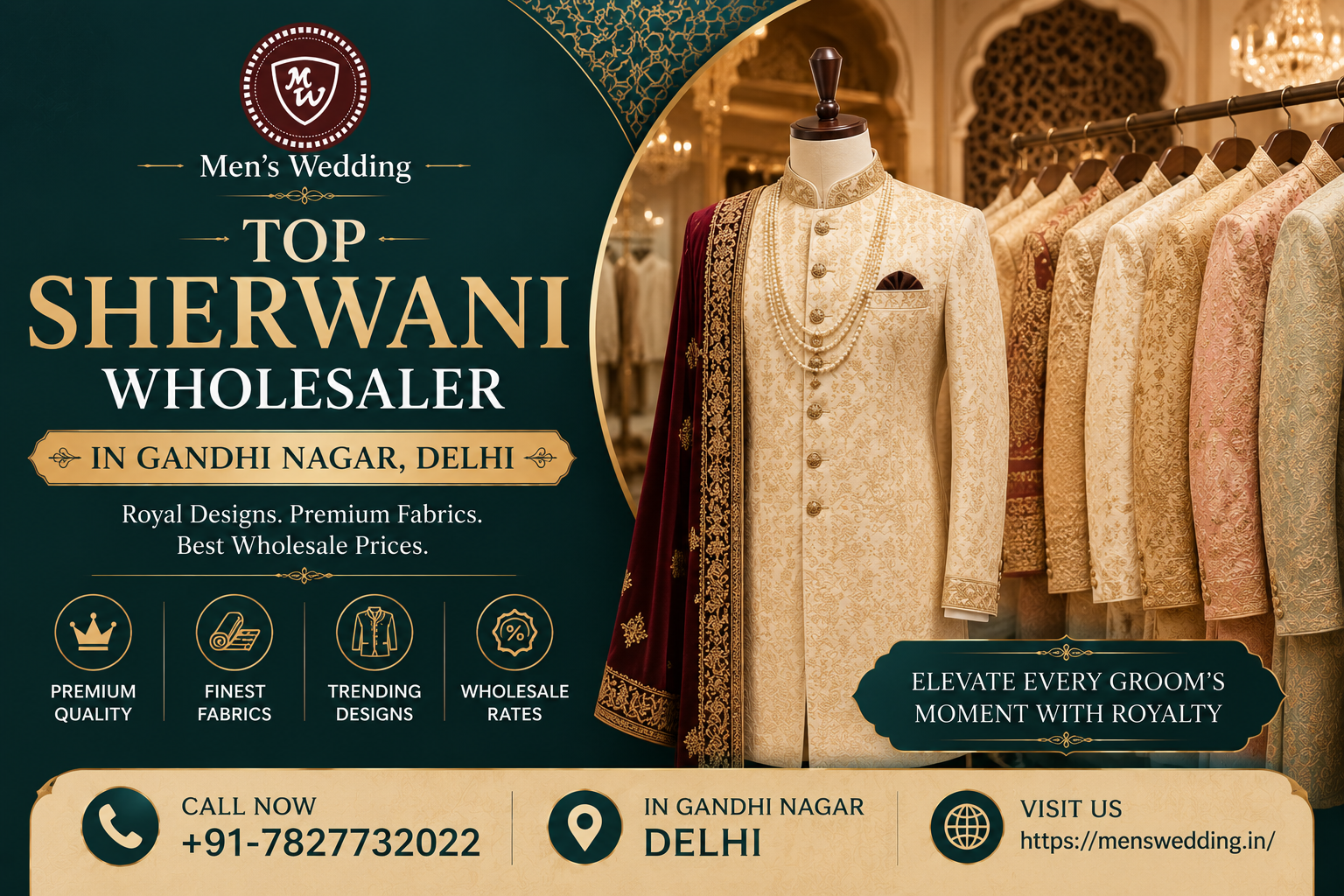 Top Sherwani Wholesaler in Gandhi Nagar, Delhi