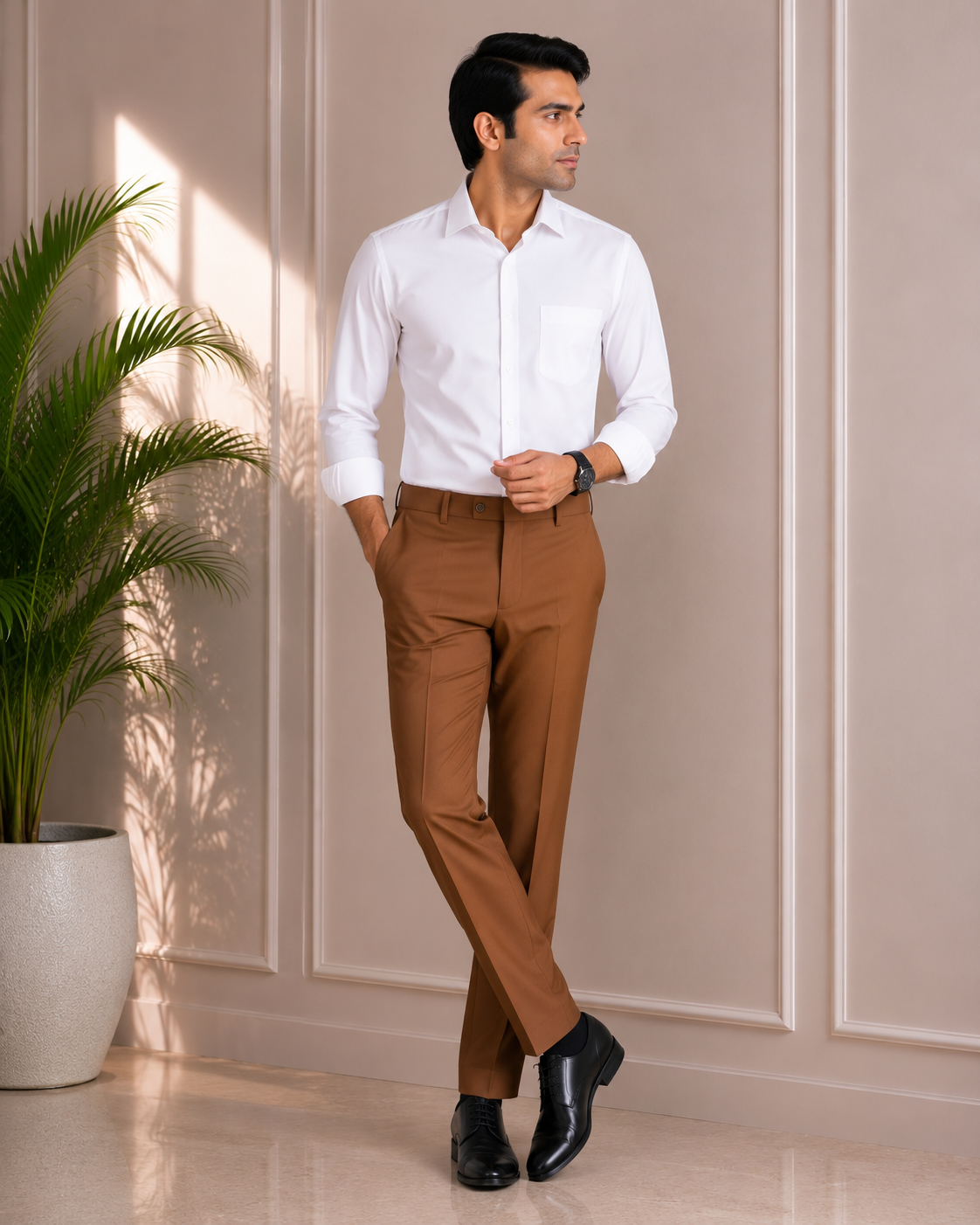 Men's Camel Brown Formal Trouser (2)