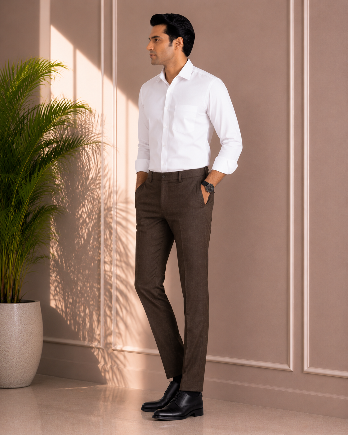 Men's Chocolate Brown Cotton Trouser (2)