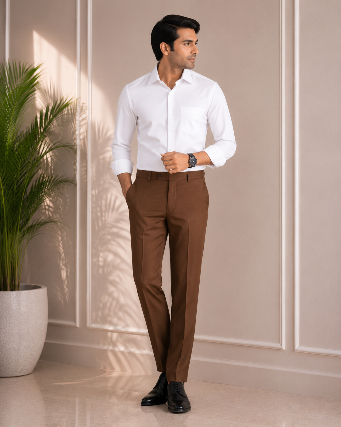 Men's Coffee Brown cotton Trouser (3)