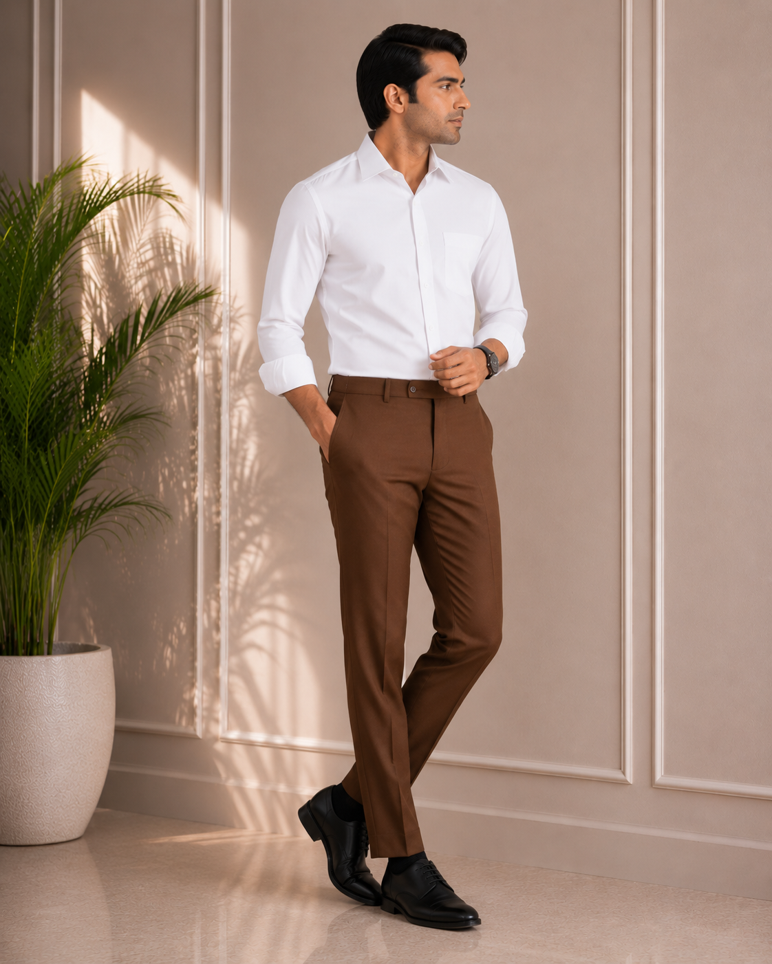Men's Coffee Brown cotton Trouser (3)