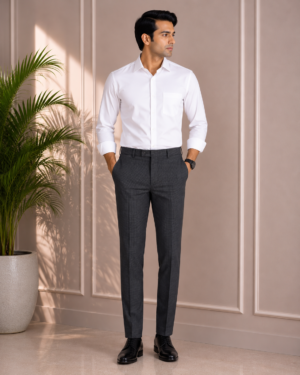 Men's Grey Self Textured Formal Trouser (2)