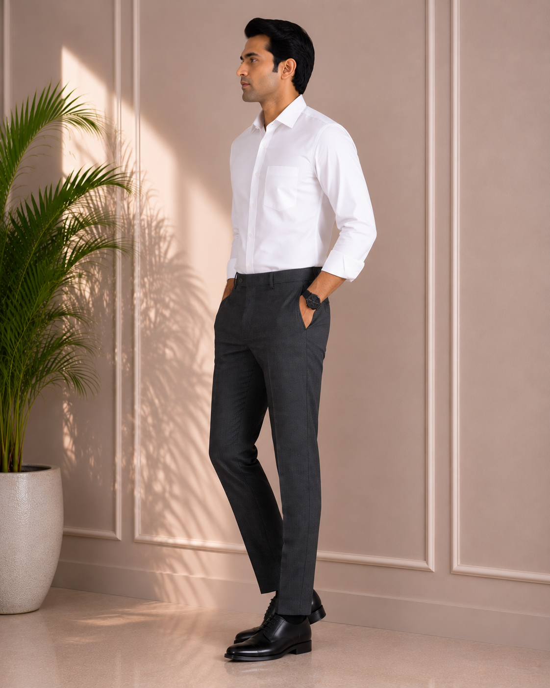 Men's Grey Self Textured Formal Trouser (2)