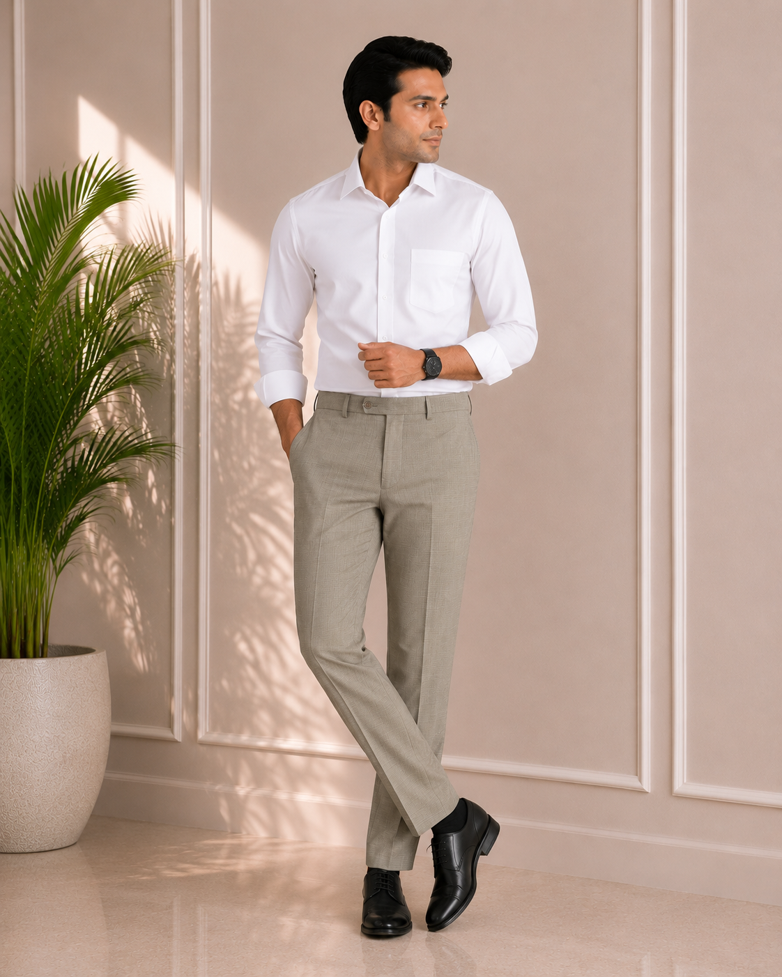 Men's Light Beige Cotton Trouser (2)
