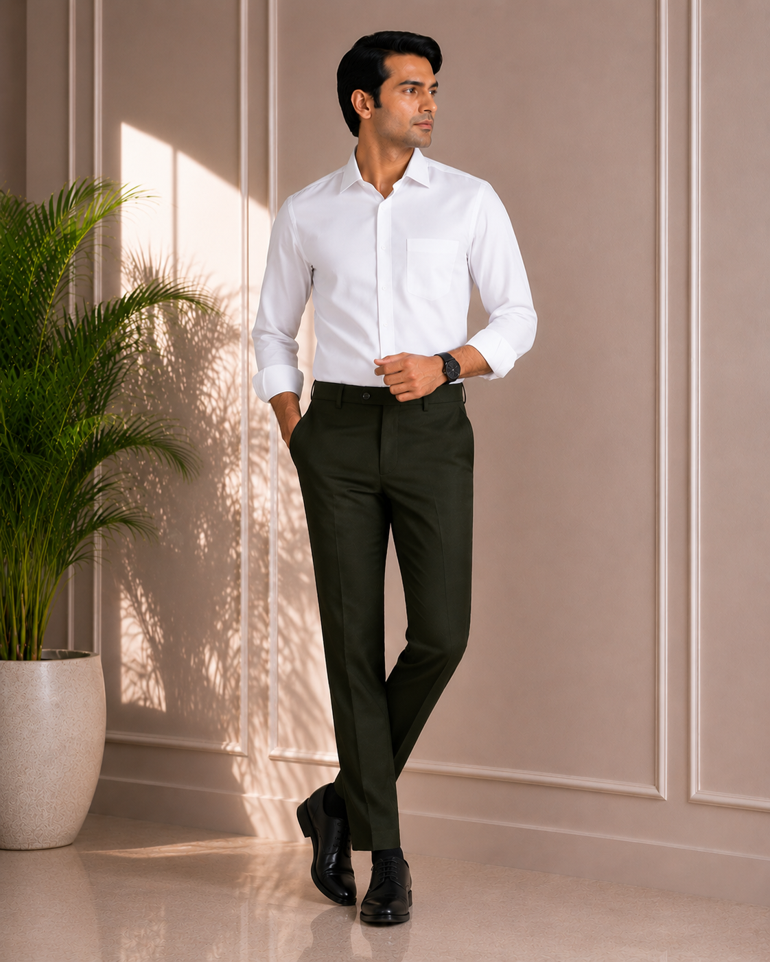 Men's Olive Green Formal Trouser