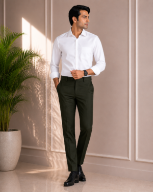 Men's Olive Green Formal Trouser