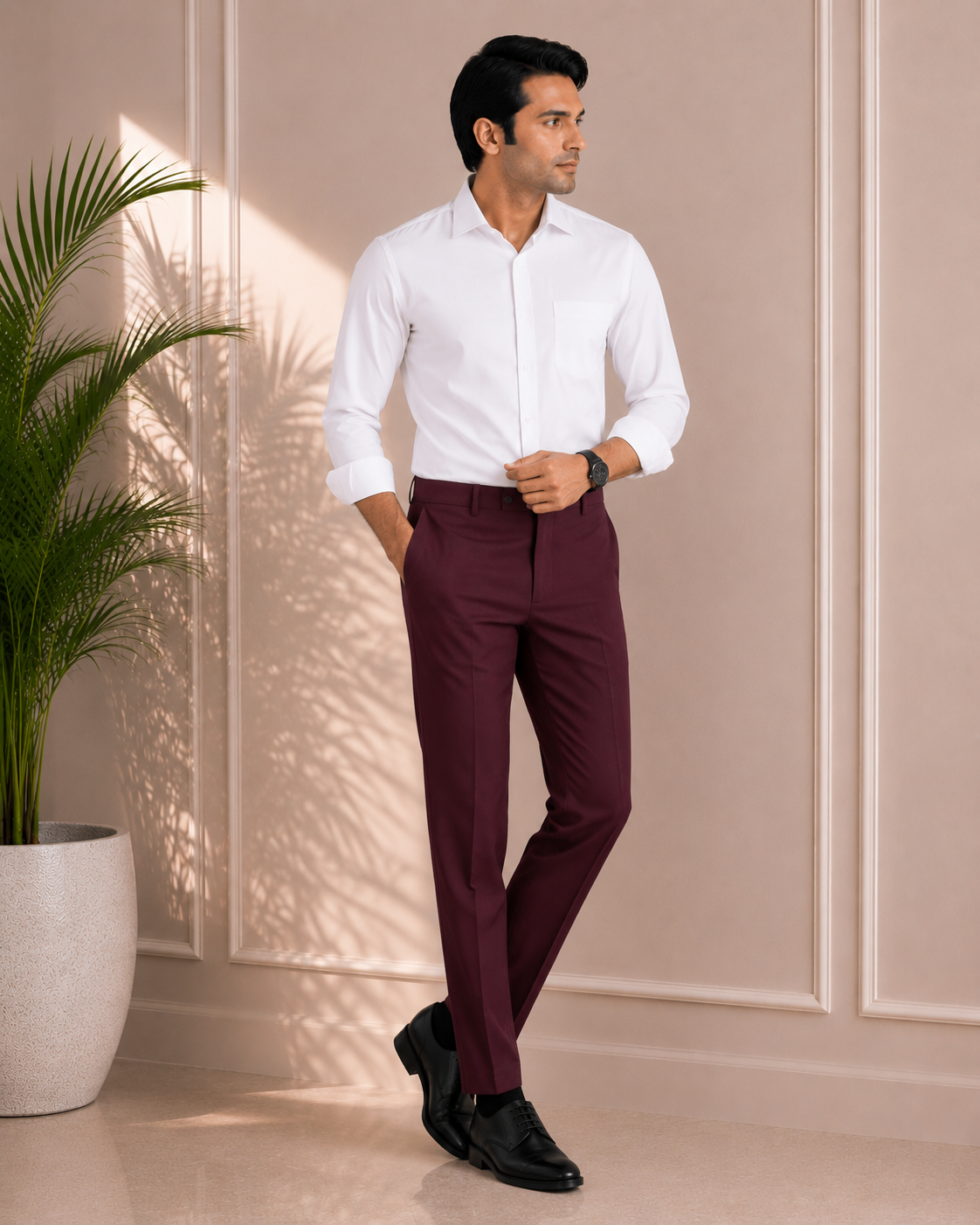 Men's Wine Maroon Cotton Trouser