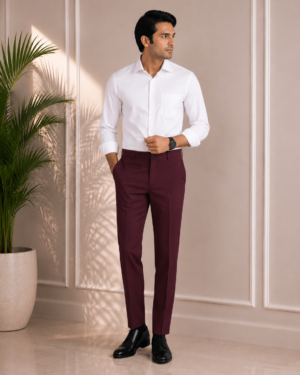 Men's Wine Maroon Cotton Trouser